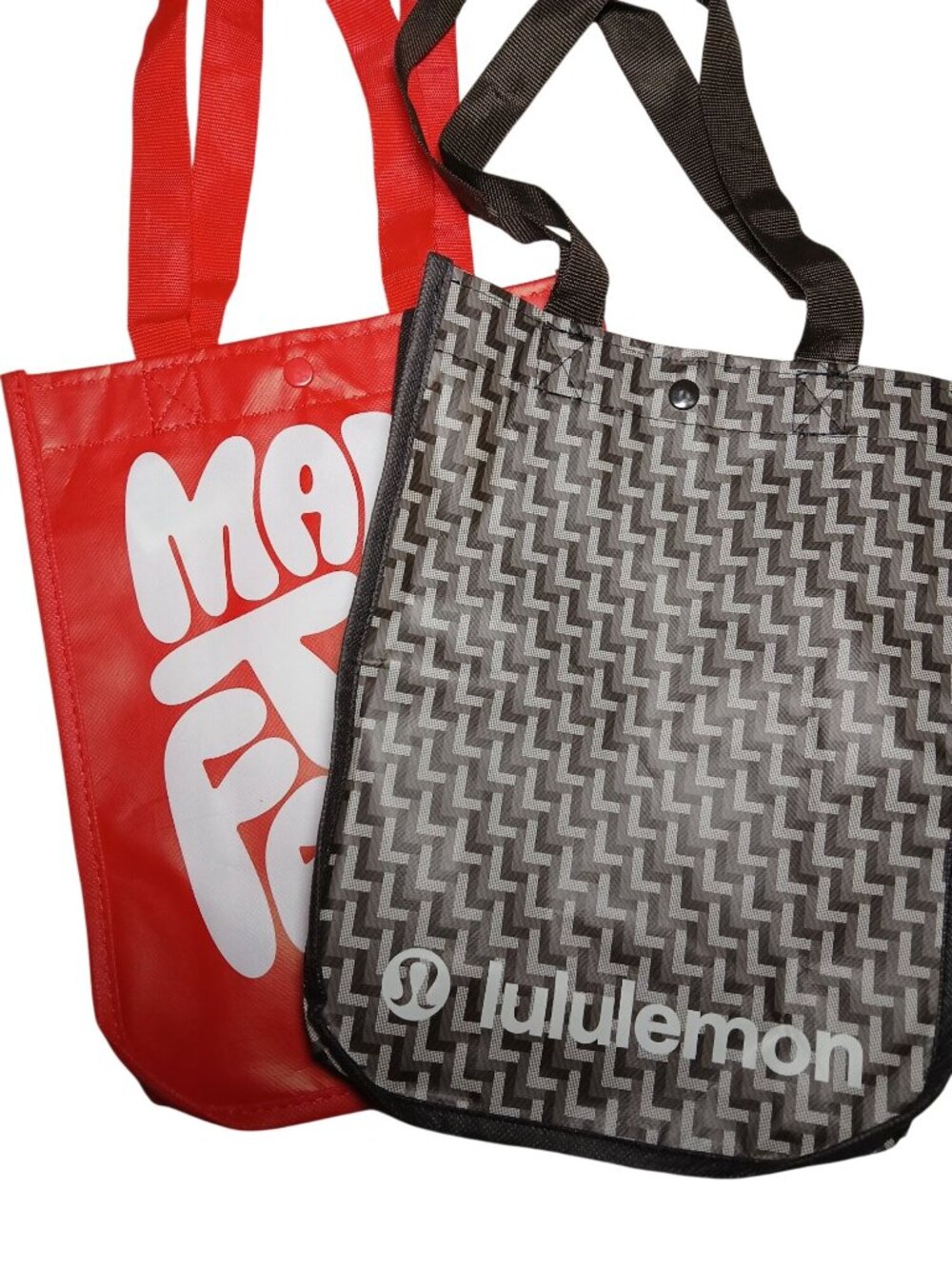 Lululemon Reusable Lunch Small Shopping Tote Bags Set Of 2 Red Black Chevron